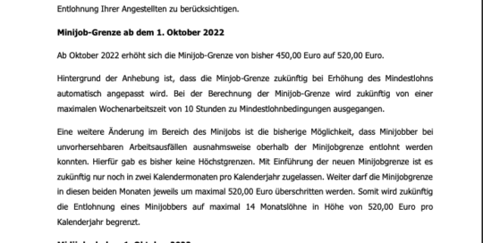 Änderungen Mindestlohn, Minijobs und Midijobs ab Oktober 2022