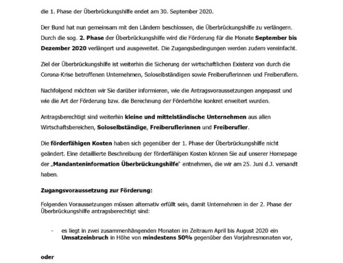 Mandanteninformation Überbrückungshilfe – 2. Phase