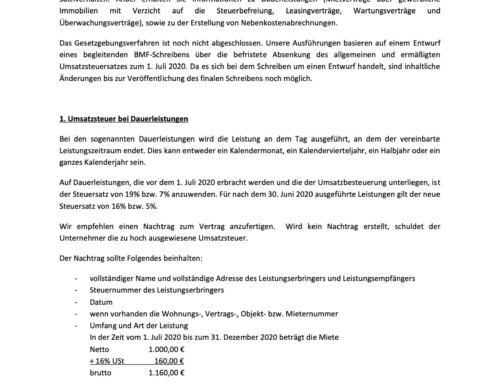 Mandanteninformation Änderung Umsatzsteuersatz Dauerleistungen