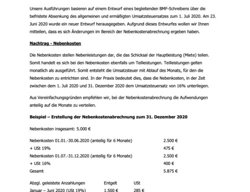 Mandanteninformation Änderung Umsatzsteuersatz Nachtrag Nebenkosten
