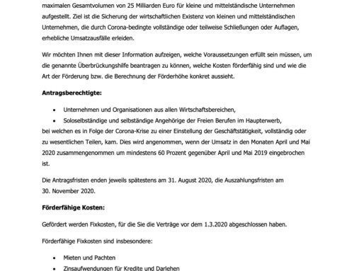 Mandanteninformation Überbrückungshilfe